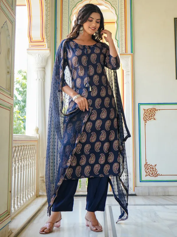 Fabulous dark navy kurti set in printed