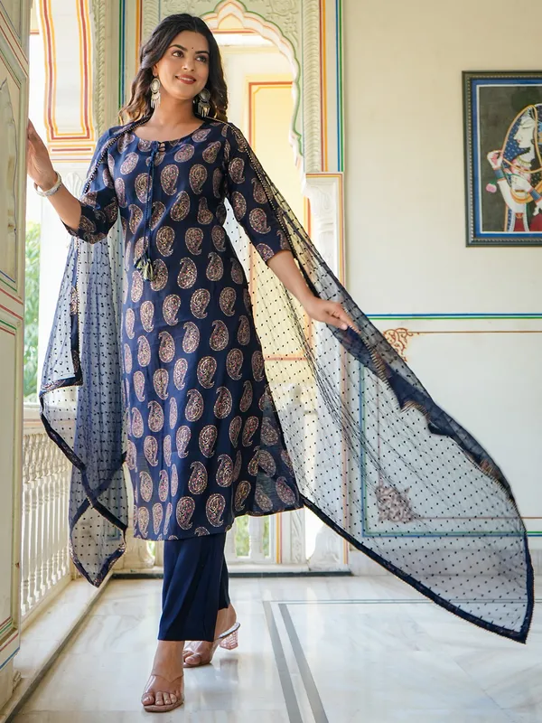 Fabulous dark navy kurti set in printed