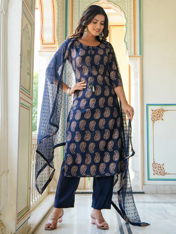Fabulous dark navy kurti set in printed