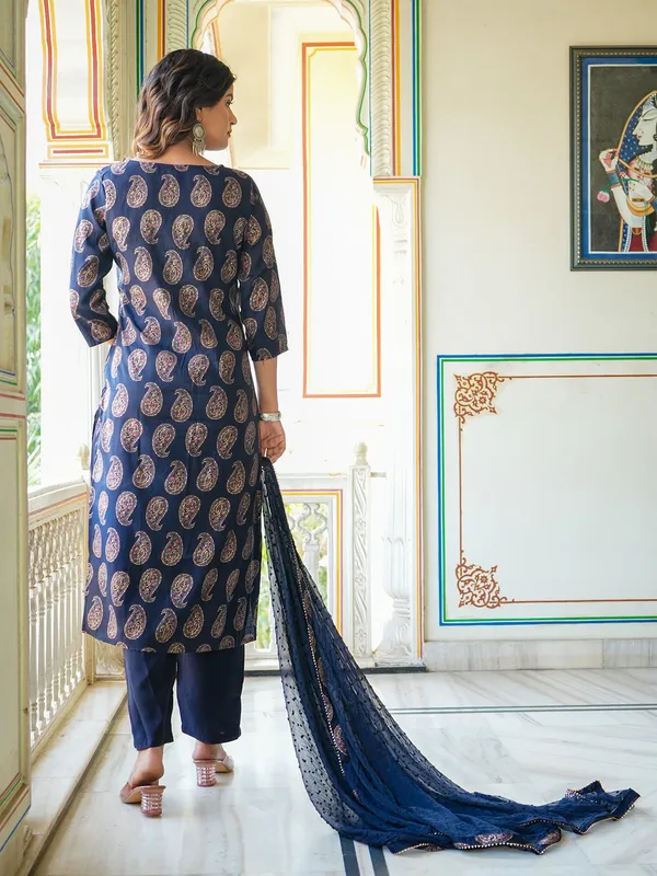 Fabulous dark navy kurti set in printed