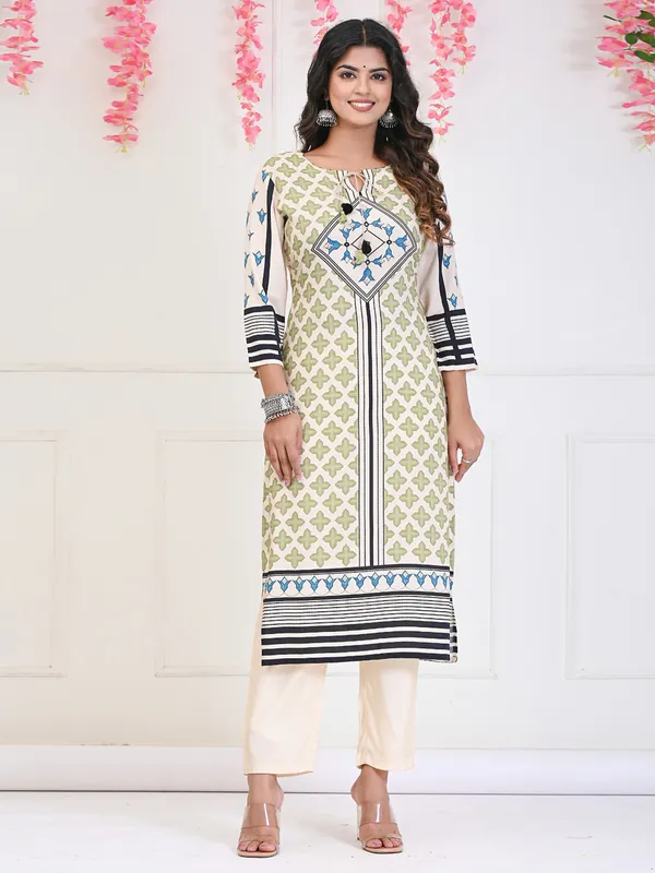 Fabulous off white printed kurti set