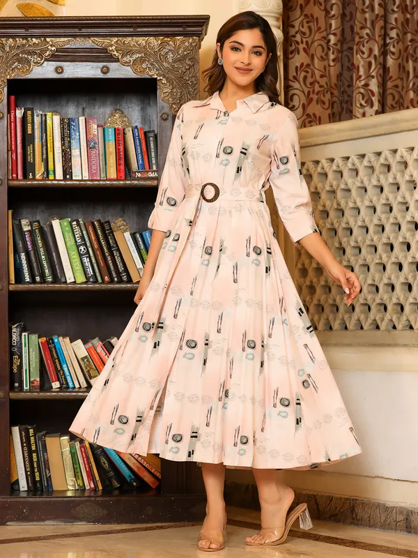 Fabulous baby pink cotton printed kurti