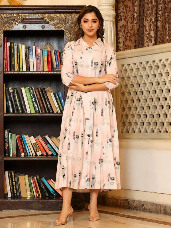 Fabulous baby pink cotton printed kurti