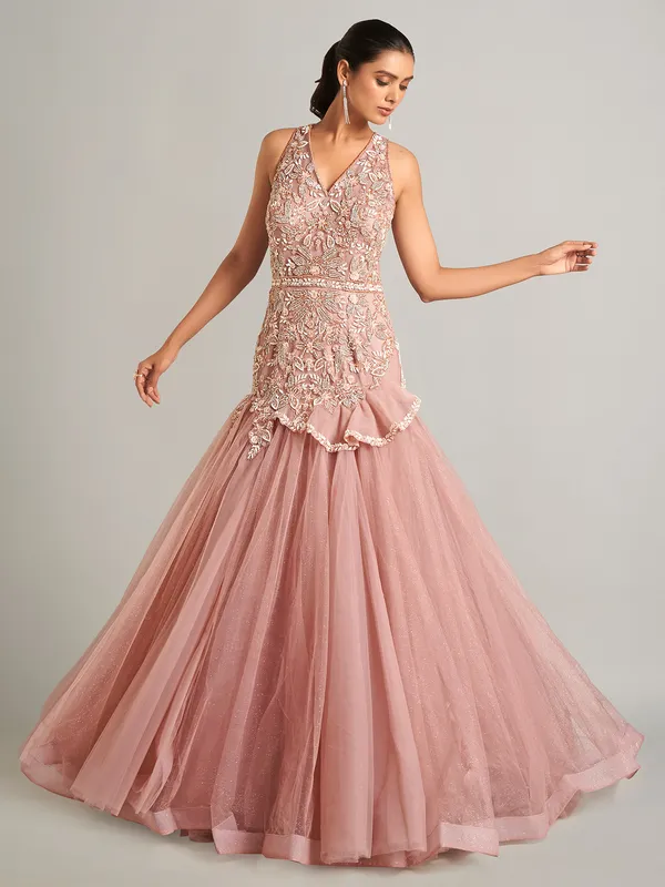 Fabulous peach floor length net gown