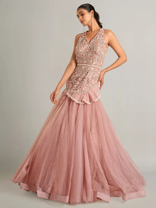 Fabulous peach floor length net gown