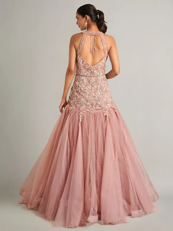 Fabulous peach floor length net gown