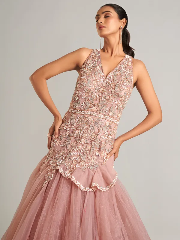 Fabulous peach floor length net gown