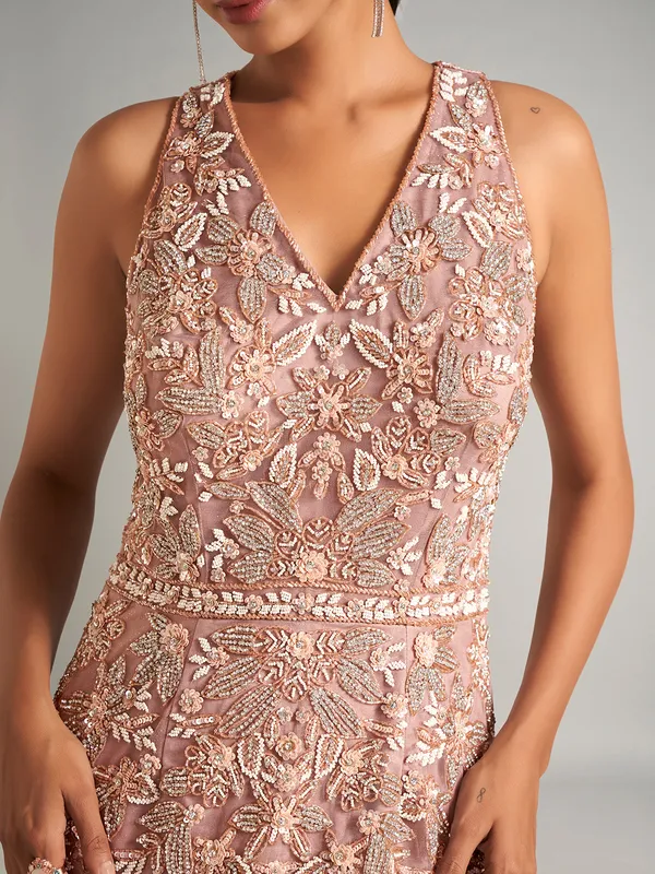 Fabulous peach floor length net gown