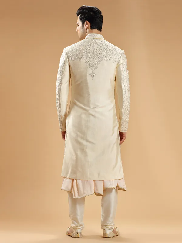 Fabulous peach raw silk groom sherwani