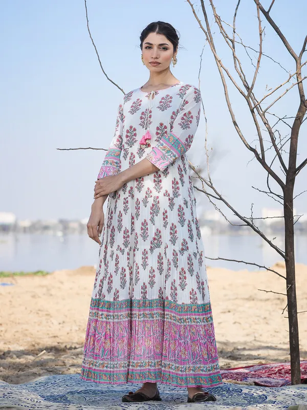 Fabulous pink and white long kurti