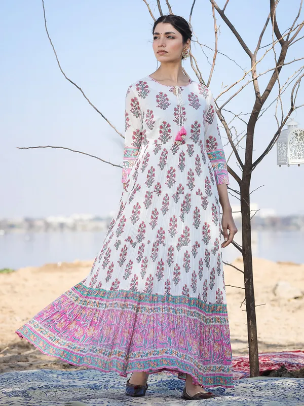 Fabulous pink and white long kurti