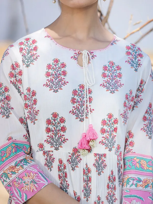 Fabulous pink and white long kurti
