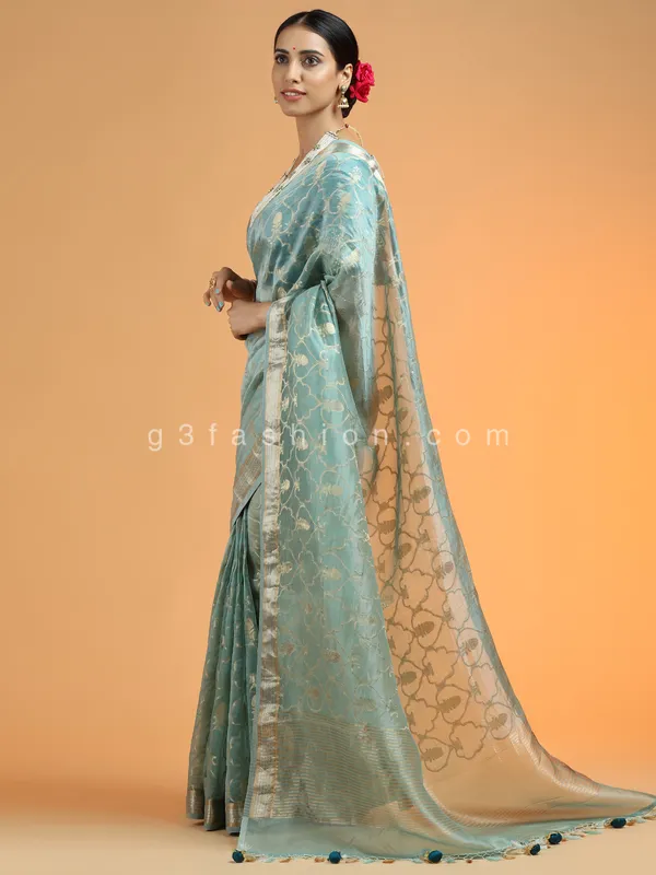 Fabulous powder blue organza saree for party look