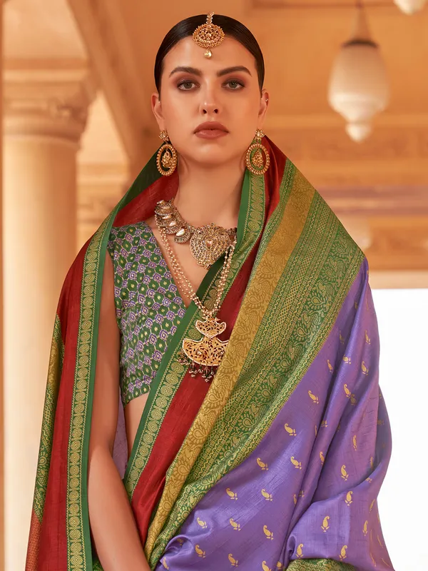 Fabulous printed violet silk saree