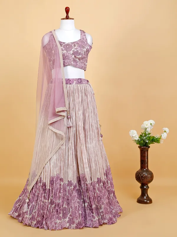 Fabulous purple printed silk lehenga choli