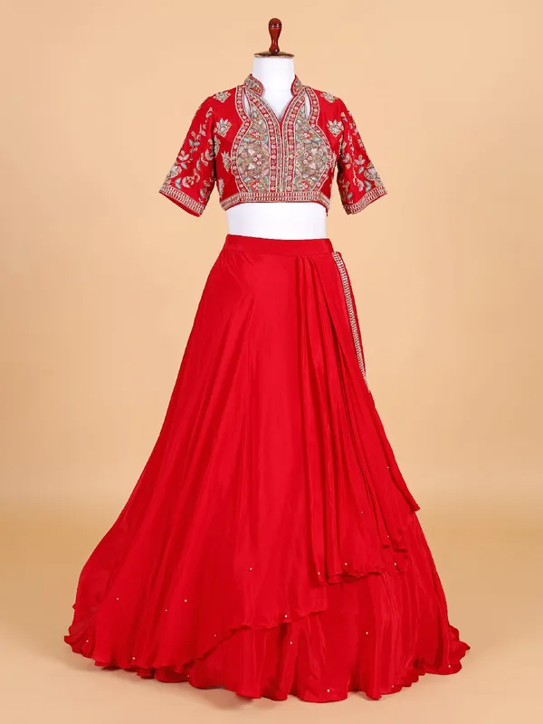 Fabulous red satin lehenga choli