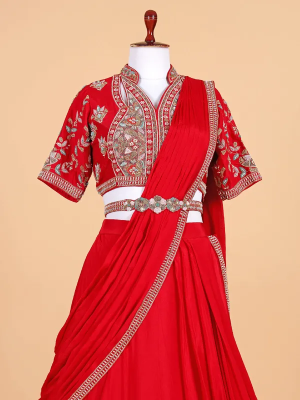 Fabulous red satin lehenga choli