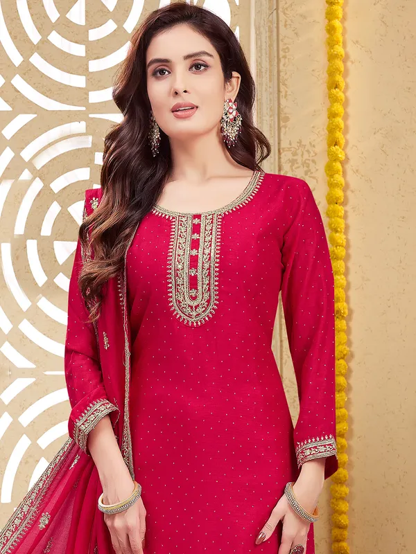 Fabulous red straight cut silk salwar suit