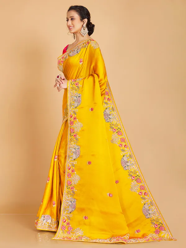 Fabulous silk bright yellow saree