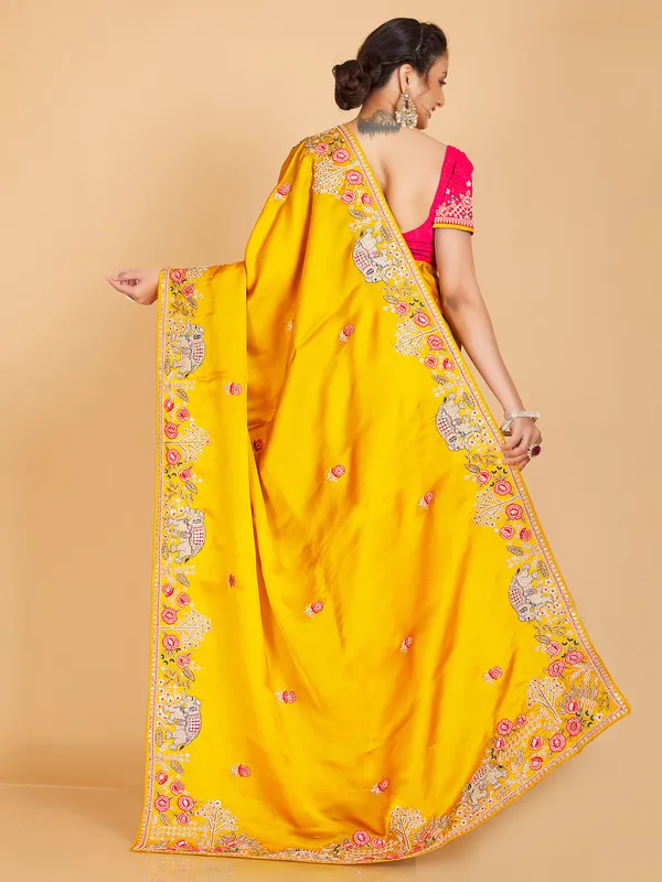 Fabulous silk bright yellow saree