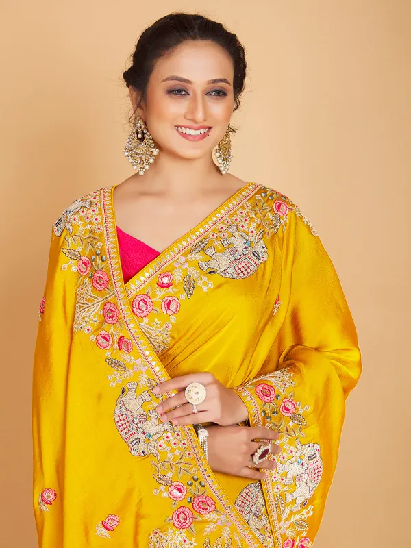 Fabulous silk bright yellow saree