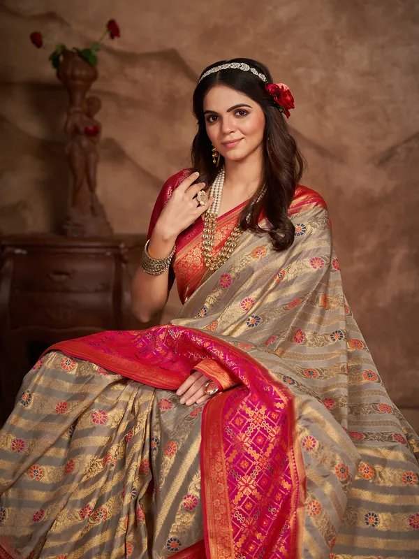 Fabulous silk grey saree