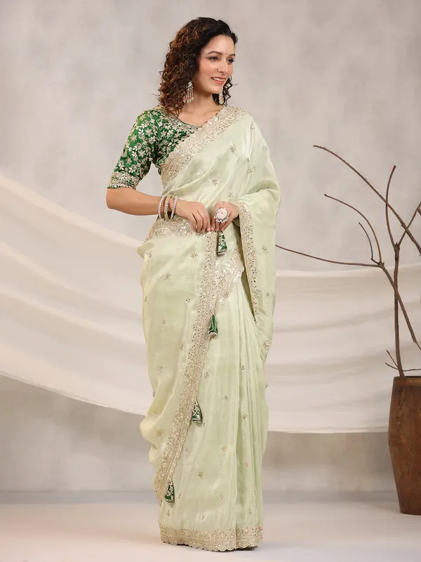 Fabulous silk pista green saree