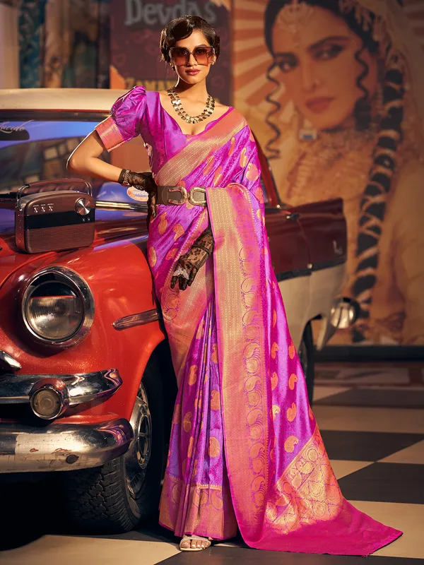 Fabulous silk purple saree for wedding
