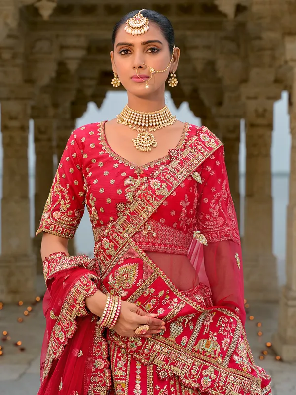Fabulous silk red unstitched lehenga choli