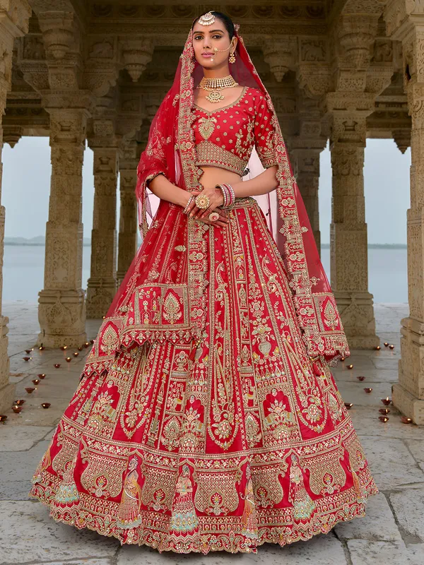 Fabulous silk red unstitched lehenga choli