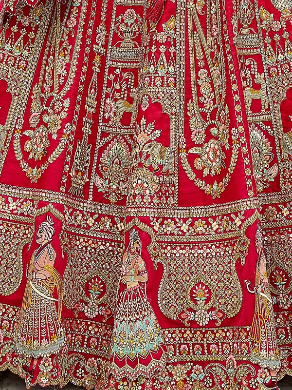 Fabulous silk red unstitched lehenga choli