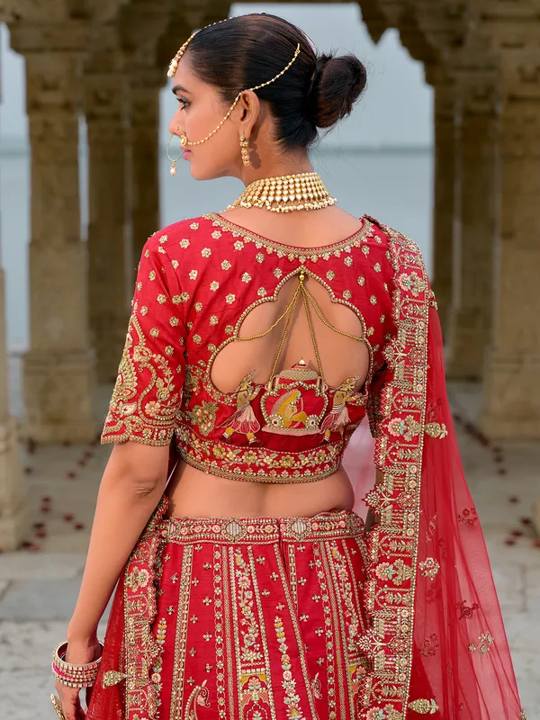 Fabulous silk red unstitched lehenga choli