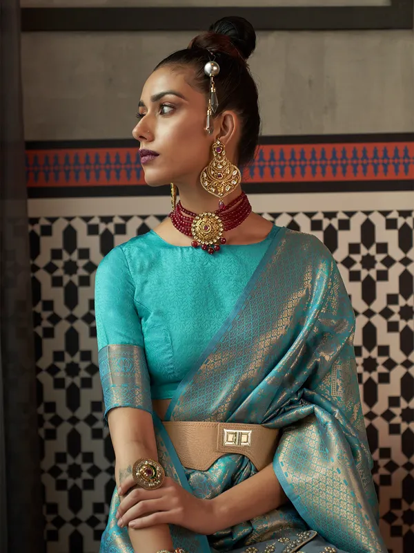 Fabulous silk sky blue saree