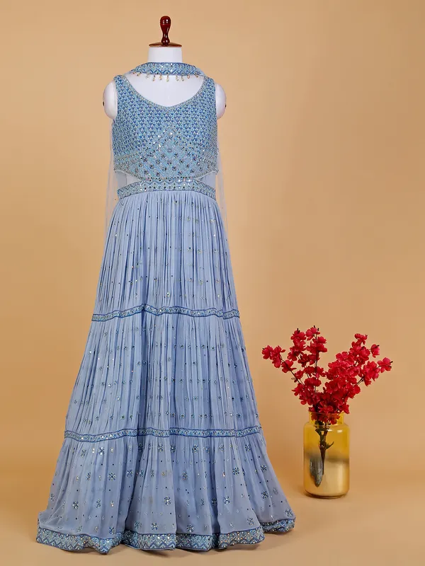 Fabulous sky blue georgette anarkali suit