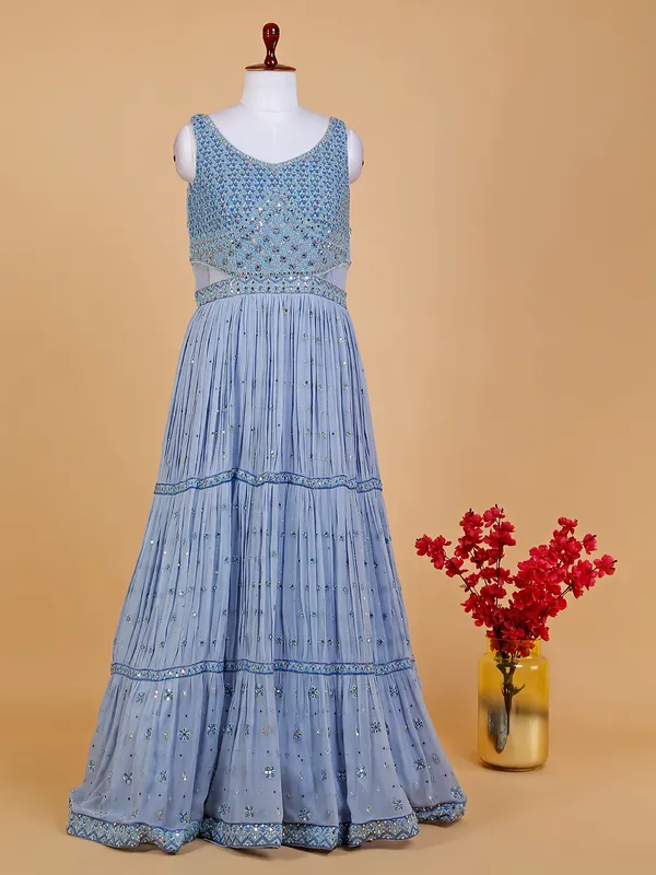 Fabulous sky blue georgette anarkali suit