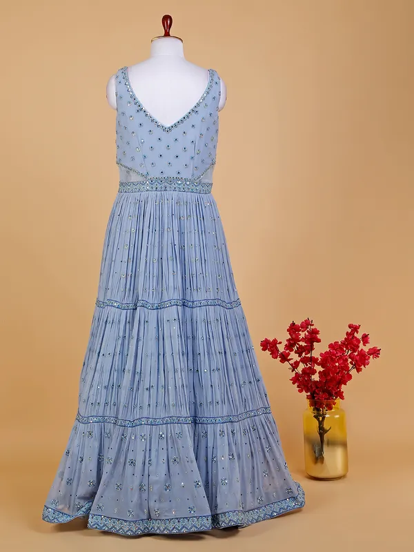 Fabulous sky blue georgette anarkali suit