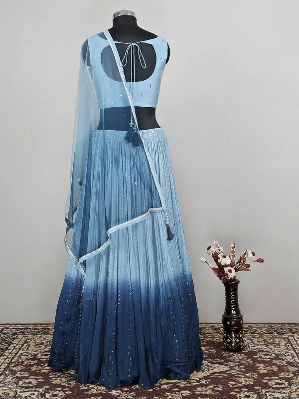 Fabulous sky blue georgette wedding ceremonies lehenga choli
