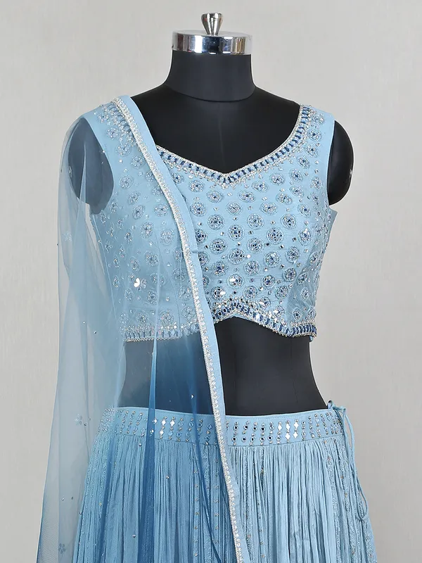 Fabulous sky blue georgette wedding ceremonies lehenga choli