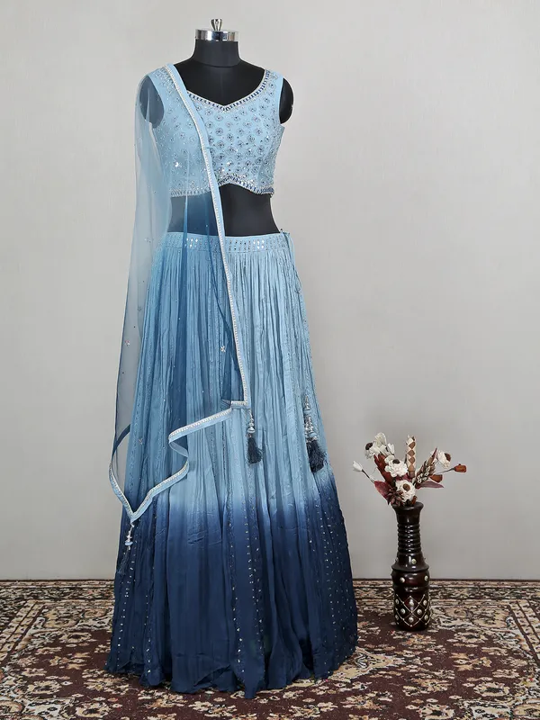 Fabulous sky blue georgette wedding ceremonies lehenga choli