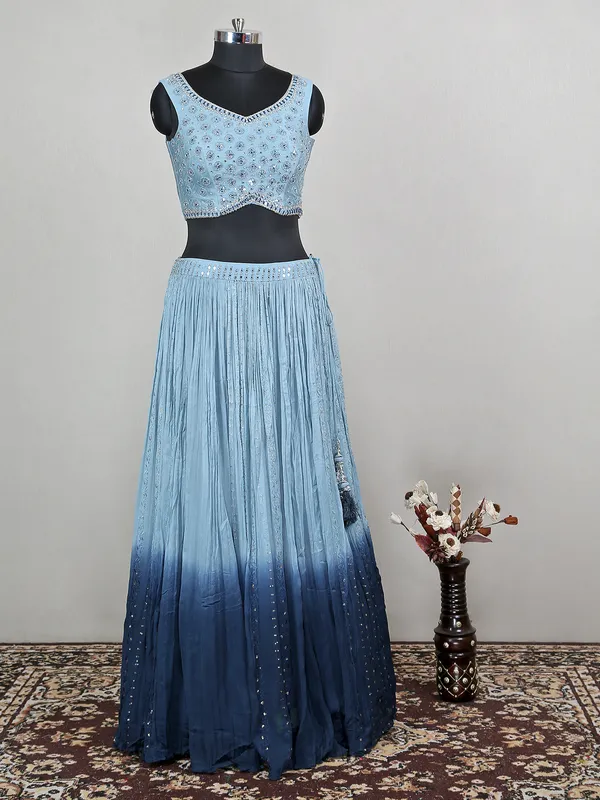Fabulous sky blue georgette wedding ceremonies lehenga choli