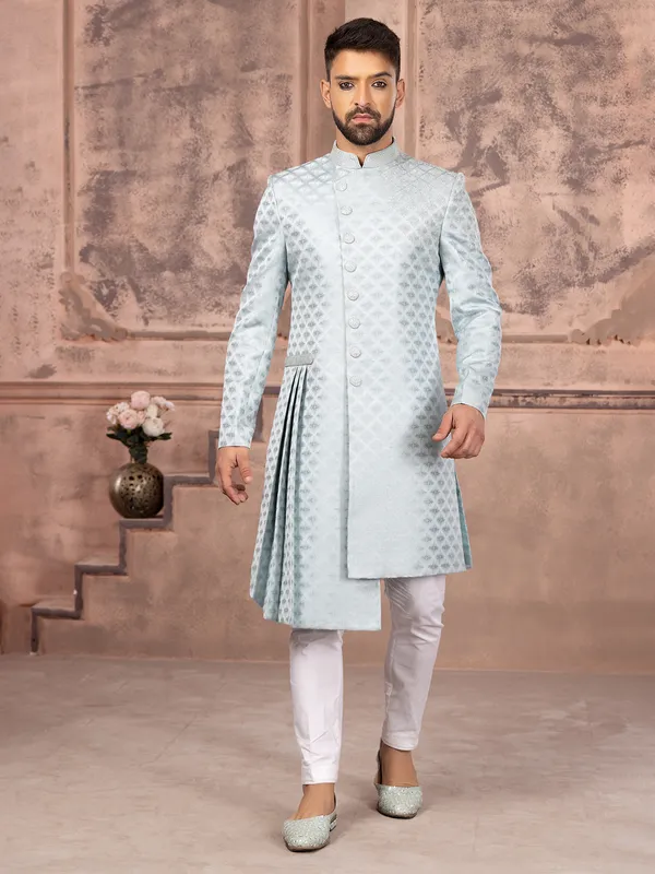 Fabulous sky blue silk indowestern