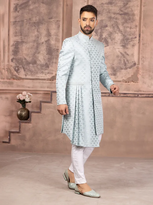 Fabulous sky blue silk indowestern