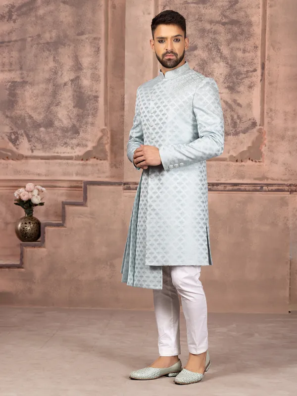 Fabulous sky blue silk indowestern