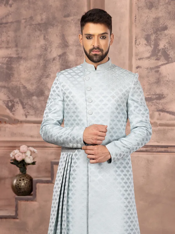 Fabulous sky blue silk indowestern