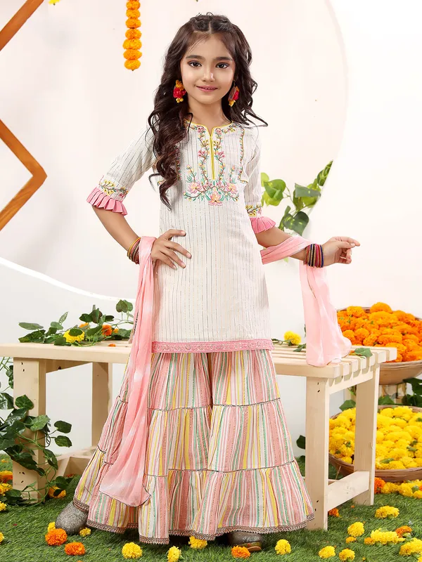 Fabulous white cotton sharara suit