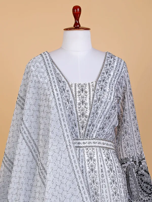 Fabulous white georgette floor length anarkali suit
