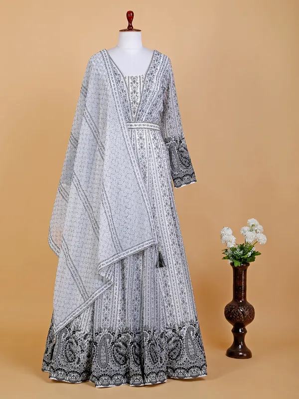 Fabulous white georgette floor length anarkali suit