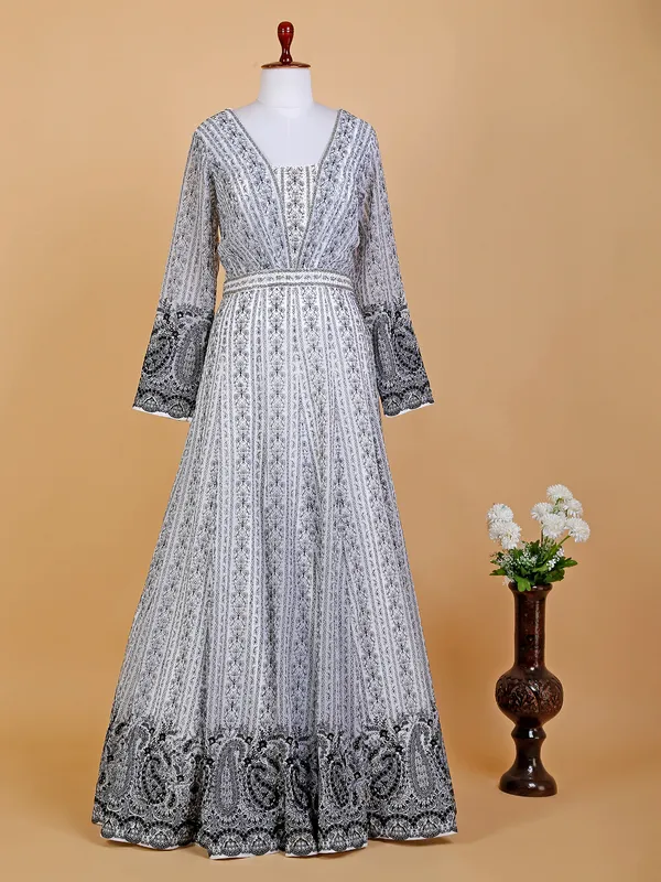 Fabulous white georgette floor length anarkali suit