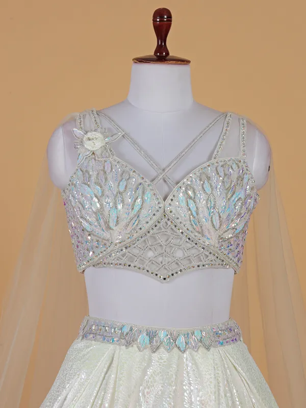 Fabulous white lehenga choli in silk