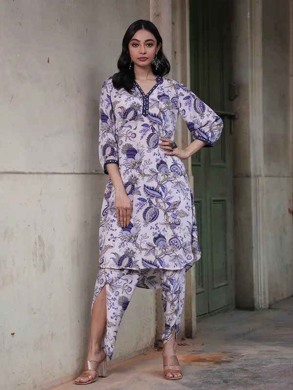 Fabulous white printed dhoti set